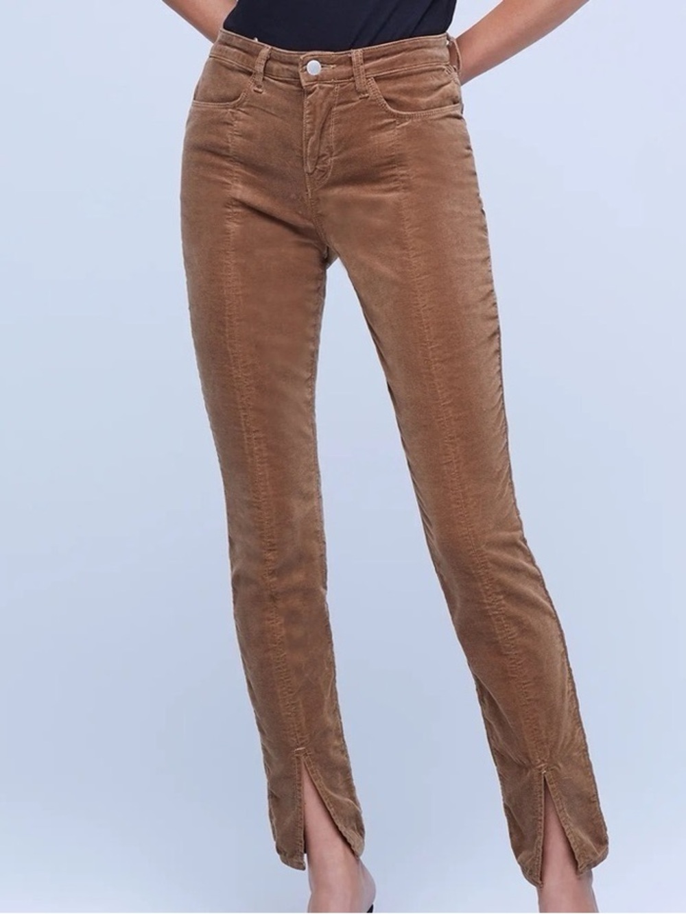L'AGENCE Brown Suede Ankle Split-Hem Pants